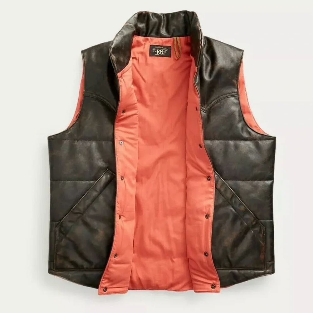 RRL Ralph Lauren Double RL Very Rare Western Quilted Leather Vest - Picture 3 of 11